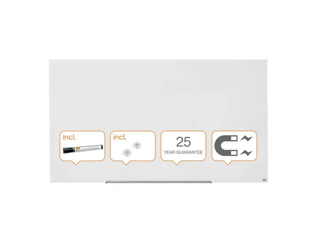 Alternativ bild 0 för Nobo Whiteboard, Glastavla i widescreenformat, väggmonterad, magnetisk glasyta, 85'', klarvit
