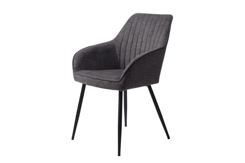 Bild 1 för Nolan matbordsstol, randig, m. armst&ouml;d - m&ouml;rkgr&aring; polyester och svart metall