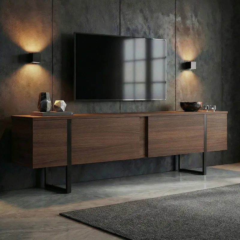 Bild 2 för Nopira TV-bänk 180 cm - Valnöt och svart