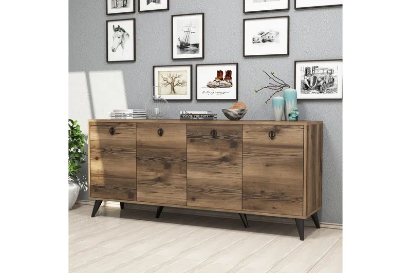 Bild 2 för NORDV&Auml;RK Elite konsolbord, w. 4 d&ouml;rrar, 2 hyllor - valn&ouml;tsmelamin och plast (180x45)