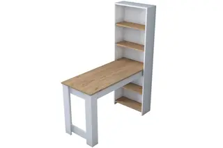 Produktfoto för NORDV&Auml;RK HA106 skrivbord, med 4 hyllplan, rektangul&auml;rt - vit och brun melamin (120x53,8)