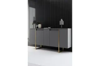 Produktfoto för NORDV&Auml;RK Luxe konsolbord, w. 4 d&ouml;rrar och 4 hyllor - antracitgr&aring; melamin och guldmetall (160x35)