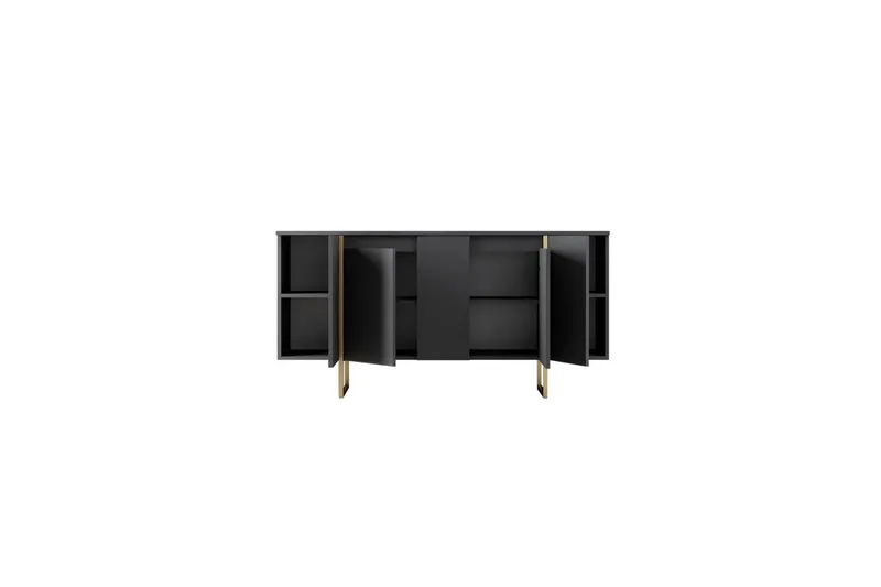 Bild 2 för NORDV&Auml;RK Luxe konsolbord, w. 4 d&ouml;rrar och 4 hyllor - antracitgr&aring; melamin och guldmetall (160x35)
