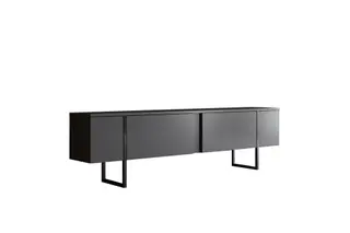 Produktfoto för NORDV&Auml;RK Luxe TV-bord, w. d&ouml;rrar - antracitgr&aring; melamin och svart metall (180x30)