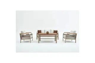 Produktfoto för NORDV&Auml;RK Morento utomhusloungeset, w. 2 stolar, 1 soffa, 1 bord, beige kuddar - beige aluminium