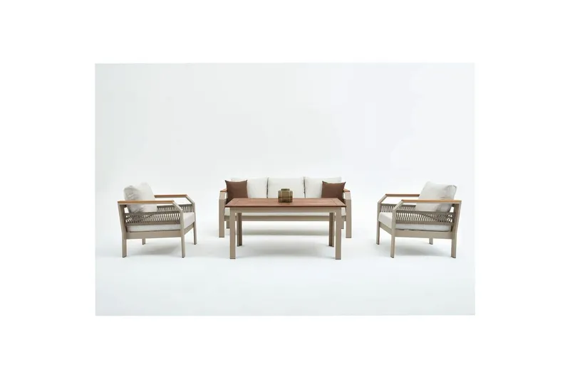 Bild 1 för NORDV&Auml;RK Morento utomhusloungeset, w. 2 stolar, 1 soffa, 1 bord, beige kuddar - beige aluminium