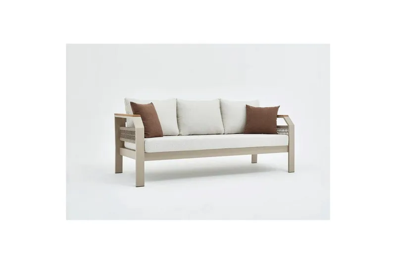 Bild 2 för NORDV&Auml;RK Morento utomhusloungeset, w. 2 stolar, 1 soffa, 1 bord, beige kuddar - beige aluminium