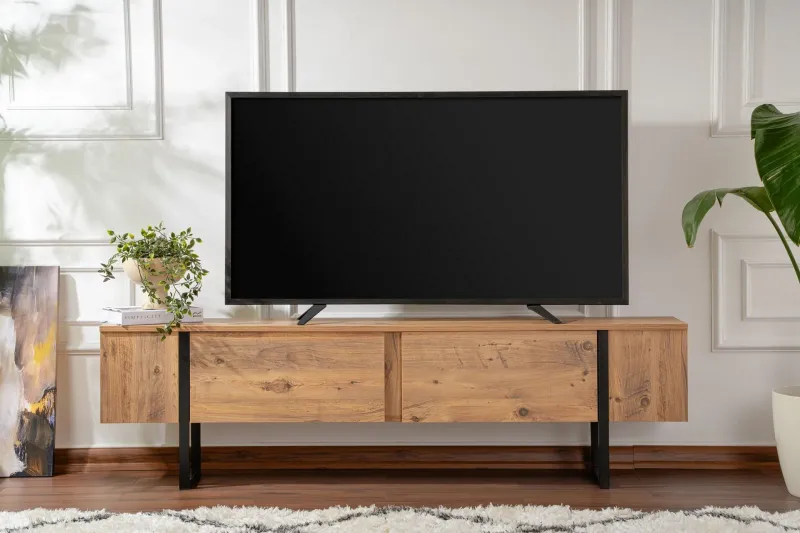 Bild 2 för NORDV&Auml;RK Serenity TV-bord, w. 2 d&ouml;rrar - Atlantic Pine melamin och svart (180x29,5)