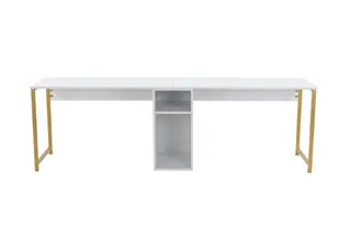 Produktfoto för NORDV&Auml;RK Twin dubbelt skrivbord, m. 2 rum - vit melamin och guldmetall (240x60)