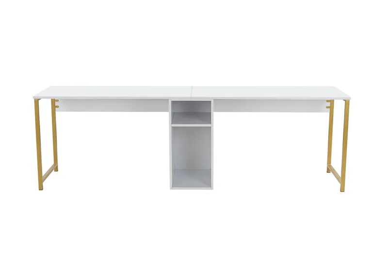 Alternativ bild 0 för NORDV&Auml;RK Twin dubbelt skrivbord, m. 2 rum - vit melamin och guldmetall (240x60)