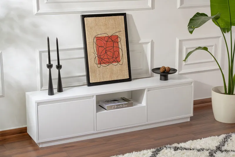 Bild 2 för NORDV&Auml;RK Vanguard TV-bord, w. 3 d&ouml;rrar och 1 fack - vit melamin (160x29,5)