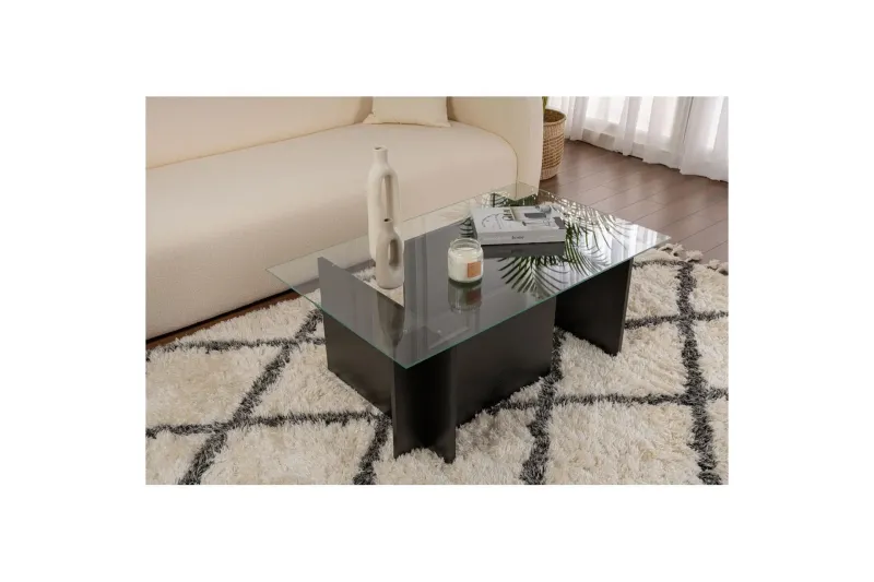 Bild 2 för NORDV&Auml;RK Vetrino soffbord, rektangul&auml;rt - glas och svart tr&auml;melamin (105x65)