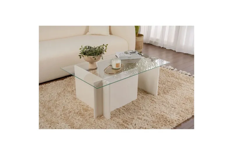 Bild 2 för NORDV&Auml;RK Vetrino soffbord, rektangul&auml;rt - glas och vit tr&auml;melamin (105x65)