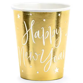Produktfoto för Nyårsfest Pappersmugg Guld 6-pack
