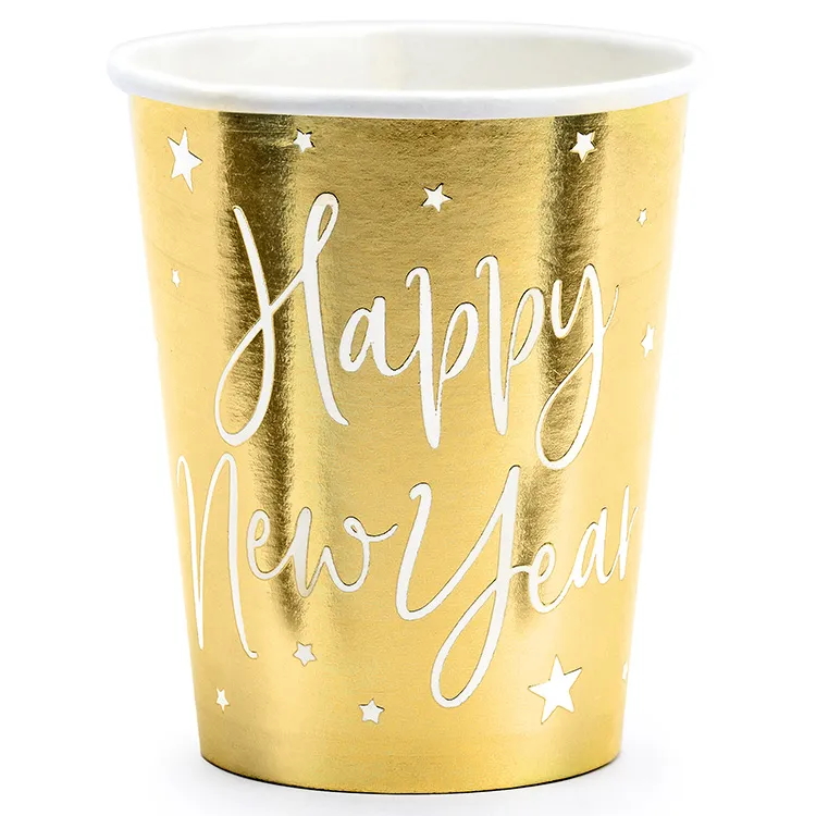 Alternativ bild 0 för Nyårsfest Pappersmugg Guld 6-pack