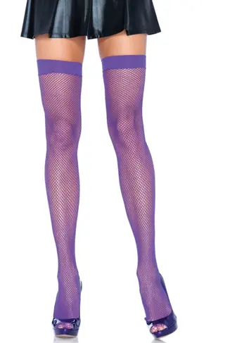 Produktfoto för Nylon Fishnet Thigh Highs Neon Purple O/S Strumpbyxor