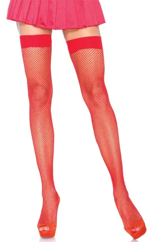 Produktfoto för Nylon Fishnet Thigh Highs Red O/S Strumpbyxor