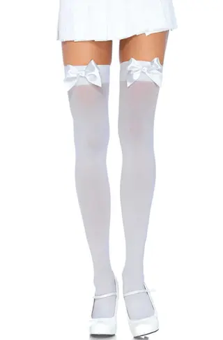 Produktfoto för Nylon Thigh Highs With Bow White O/S Stay-ups