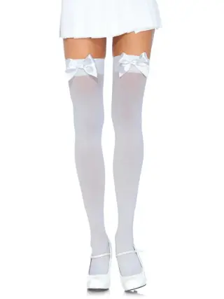 Produktfoto för Nylon Thigh Highs With Bow White O/S Stay-ups