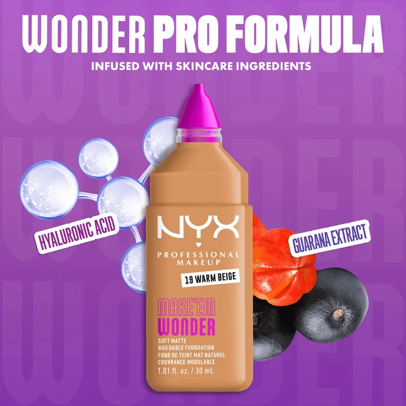 Bild 5 för NYX PROFESSIONAL MAKEUP Make Em Wonder Foundation 19 Warm Beige