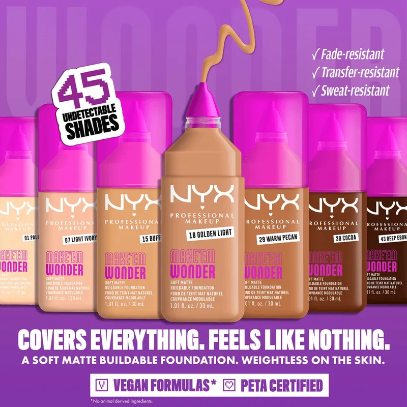Bild 3 för NYX PROFESSIONAL MAKEUP Make Em Wonder Foundation 20 Classic Tan