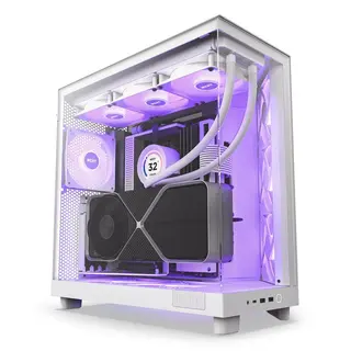 Produktfoto för NZXT H series H6 Flow RGB - Mid tower - ATX - genomskinlig sidopanel (härdat glas) - ingen strömförsörjning - matt vit - USB/ljud
