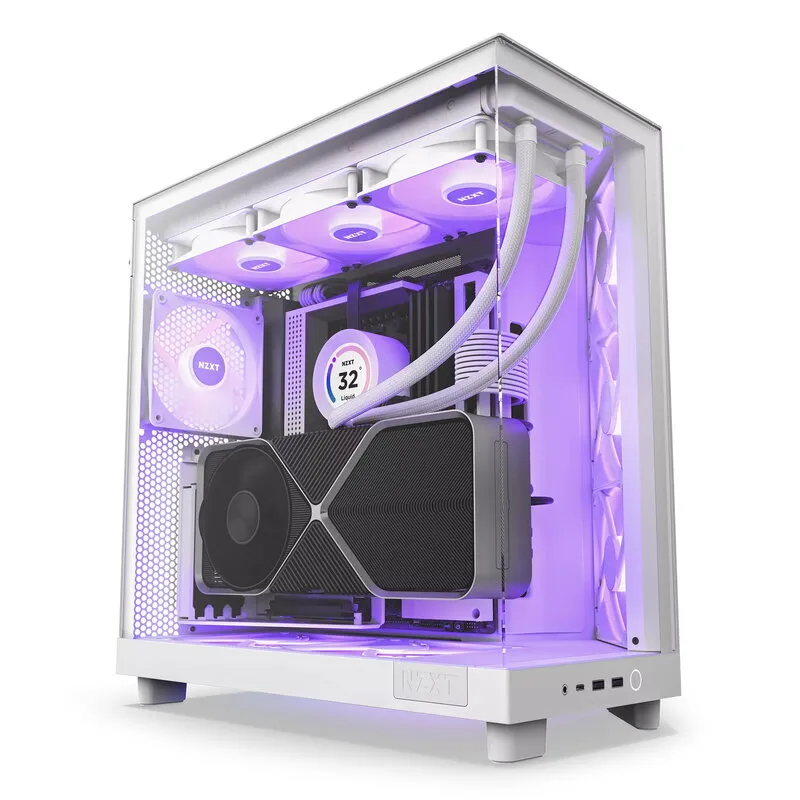 Alternativ bild 0 för NZXT H series H6 Flow RGB - Mid tower - ATX - genomskinlig sidopanel (härdat glas) - ingen strömförsörjning - matt vit - USB/ljud