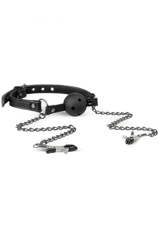 Produktfoto för Open Ball Gag With Nipple Clamps