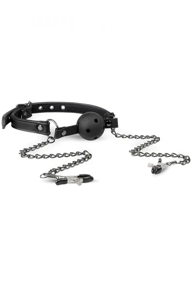 Bild 1 för Open Ball Gag With Nipple Clamps