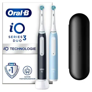 Produktfoto för Oral-B iO 3 Duopack Svart och Blå Eltandborste 2 Tandborsthuvuden 1 Resefodral