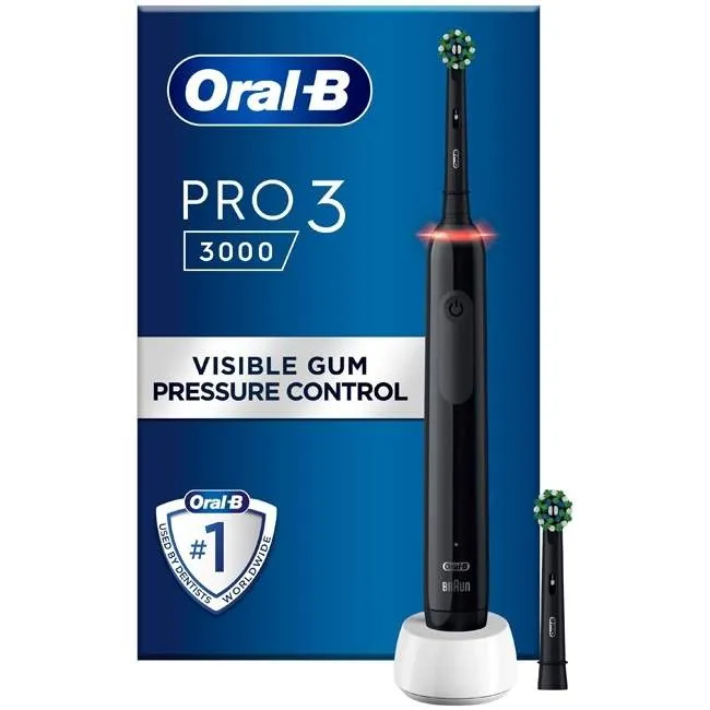 Bild 1 för Oral-B Pro 3 3000 Svart eltandborste med extra Tandborsthuvud