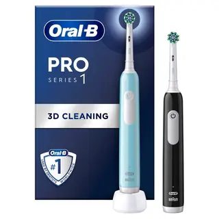 Produktfoto för Oral-B Pro S1 Duopack Blå och Svart Eltandborstar 2 Tandborsthuvuden Designed by Braun