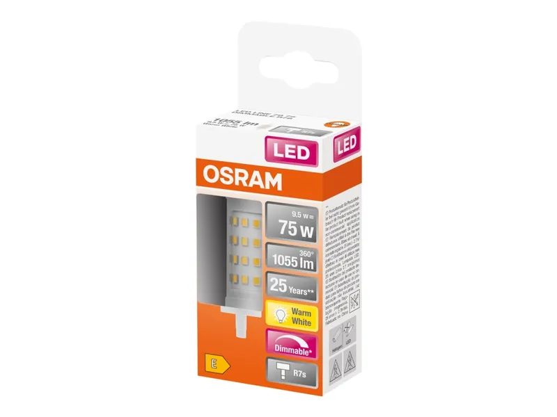 Alternativ bild 0 för OSRAM LED LINE - LED-glödlampa - form: majs - klar finish - R7s - 9.5 W (motsvarande 75 W) - klass E - varmt vitt ljus - 2700 K