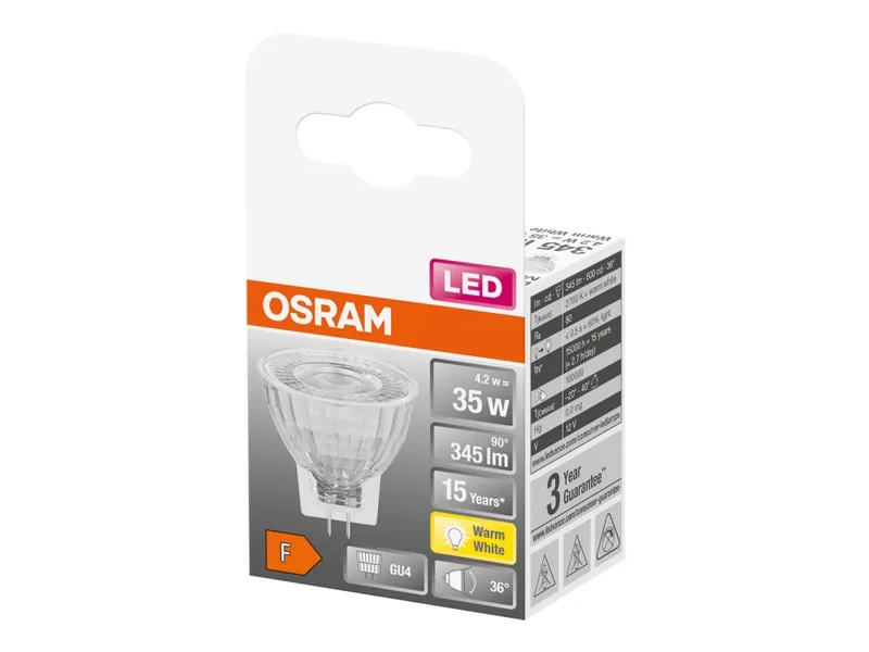 Alternativ bild 0 för OSRAM LED STAR - LED-spotlight - form: MR11 - GU4 - 4.2 W (motsvarande 35 W) - klass F - varmt vitt ljus - 2700 K