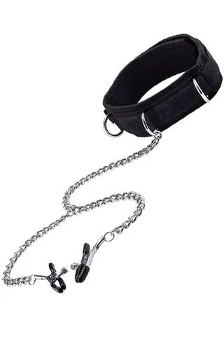 Produktfoto för Ouch!: Velcro Collar with Nipple Clamps, svart