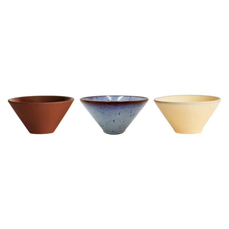 Alternativ bild 0 för OYOY LIVING - Yuka Bowl - Pack of 3 - Skål - 911 Dark Terracotta / Butter / Reactive Space - H:5.5 Ø:11 CM