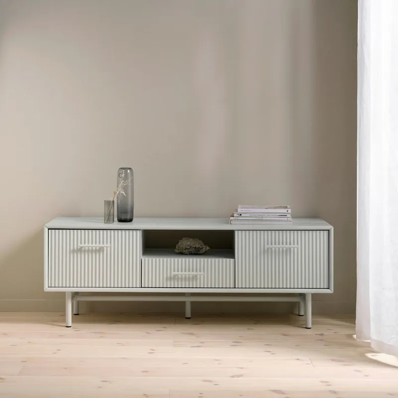 Bild 3 för Palma TV-bord, w. 2 d&ouml;rrar och 1 l&aring;da - greige MDF och metall (140x45)