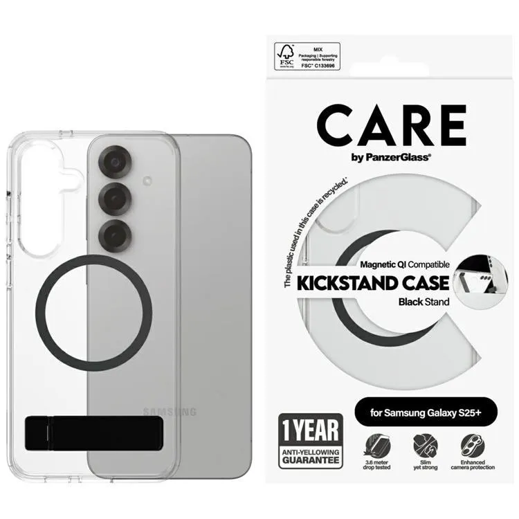 Alternativ bild 0 för PanzerGlass CARE Galaxy S25+ Kickstand Case skal (transparent/svart)