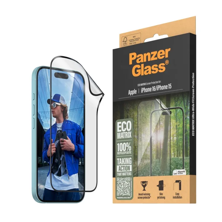 Alternativ bild 0 för PanzerGlass Eco MATRIX Screen Protector iPhone 16 | 15 | Ultra-Wide Fit