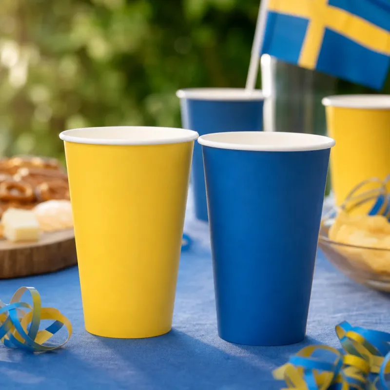 Bild 3 för Pappersmugg 473ml Blåa & Gula 24-pack