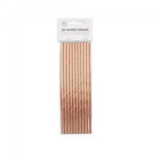 Produktfoto för Papperssugrör Roséguld Metallic 20-pack
