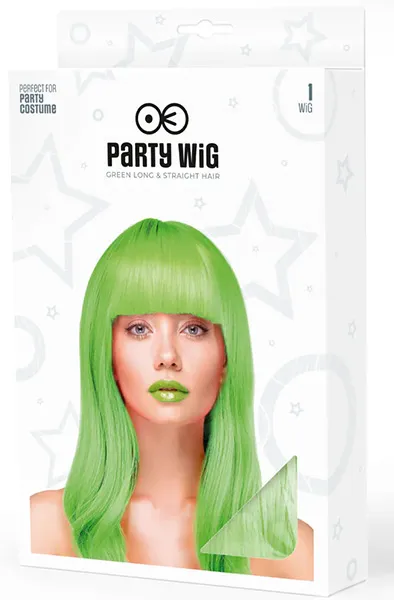 Bild 2 för Party Wig Long Straight Hair Neon Green Peruk
