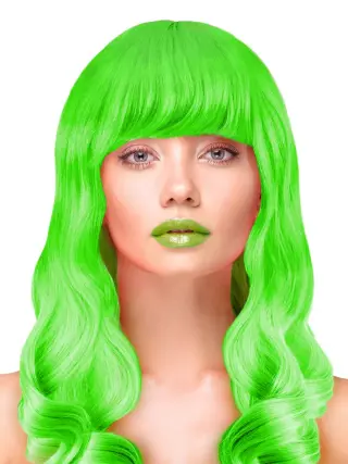 Produktfoto för Party Wig Long Wavy Hair Neon Green Peruk