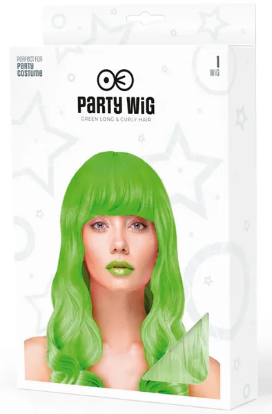 Bild 2 för Party Wig Long Wavy Hair Neon Green Peruk
