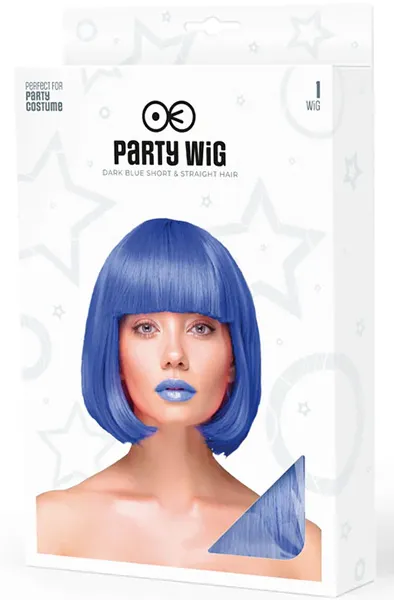 Bild 2 för Party Wig Short Straight Hair Dark Blue Peruk