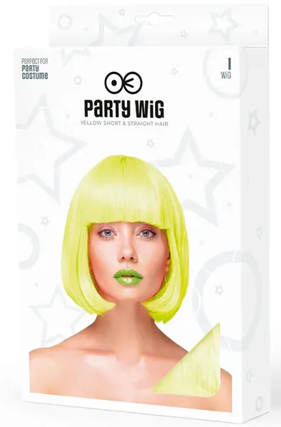 Bild 2 för Party Wig Short Straight Hair Neon Yellow Peruk