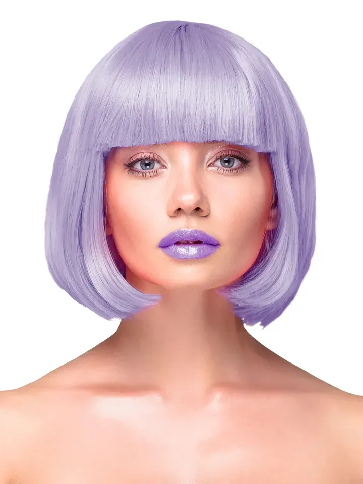 Bild 1 för Party Wig Short Straight Purple Hair Peruk
