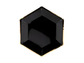 Produktfoto för PartyDeco TPP31-010, Tallrik, Sexhörnig, papper, Svart, Guld, Monokromatiskt, 6 styck