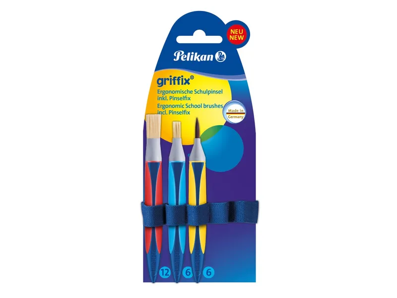 Alternativ bild 0 för Pelikan 700726, Penselset, Lys pensel, Syntetisk, Plastik, Blå, Rød, Gul, 6, 12