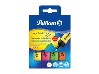 Produktfoto för Pelikan Textmarker 490, 4 styck, Grön, Orange, Rosa, Gul, Multi, Vattenbaserat bläck, Låda